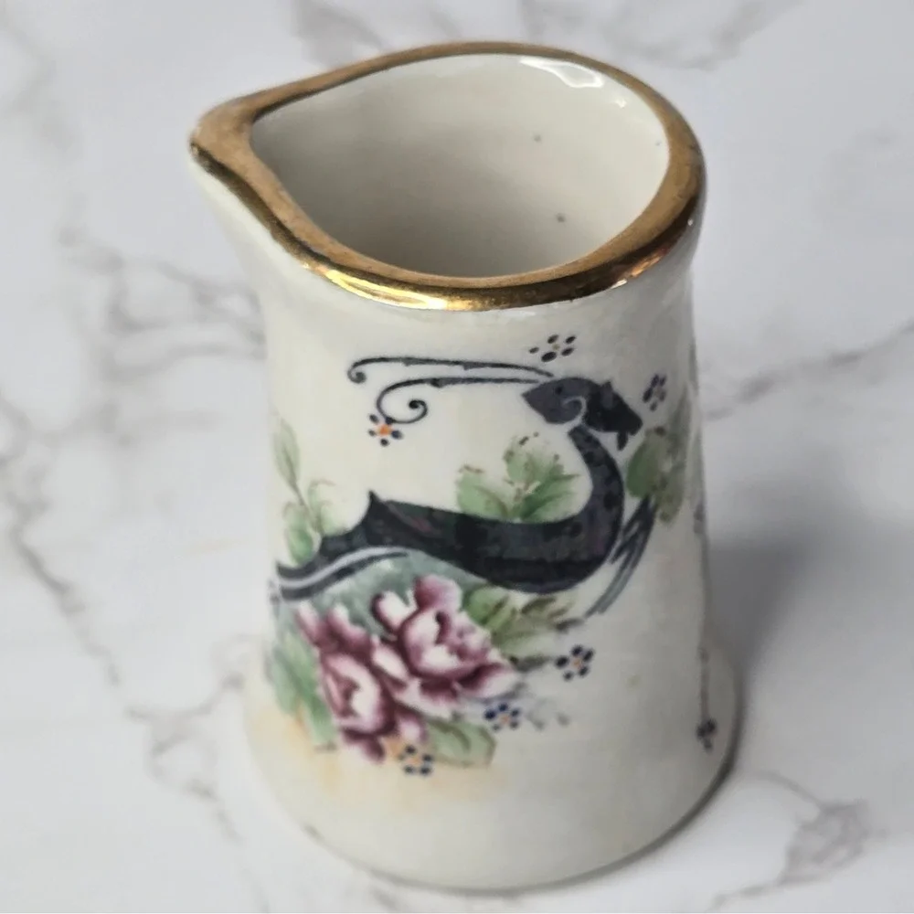 Vintage Syracuse Art Deco Old Ivory Hand Painted Gazelle Rose Creamer Gold Rim